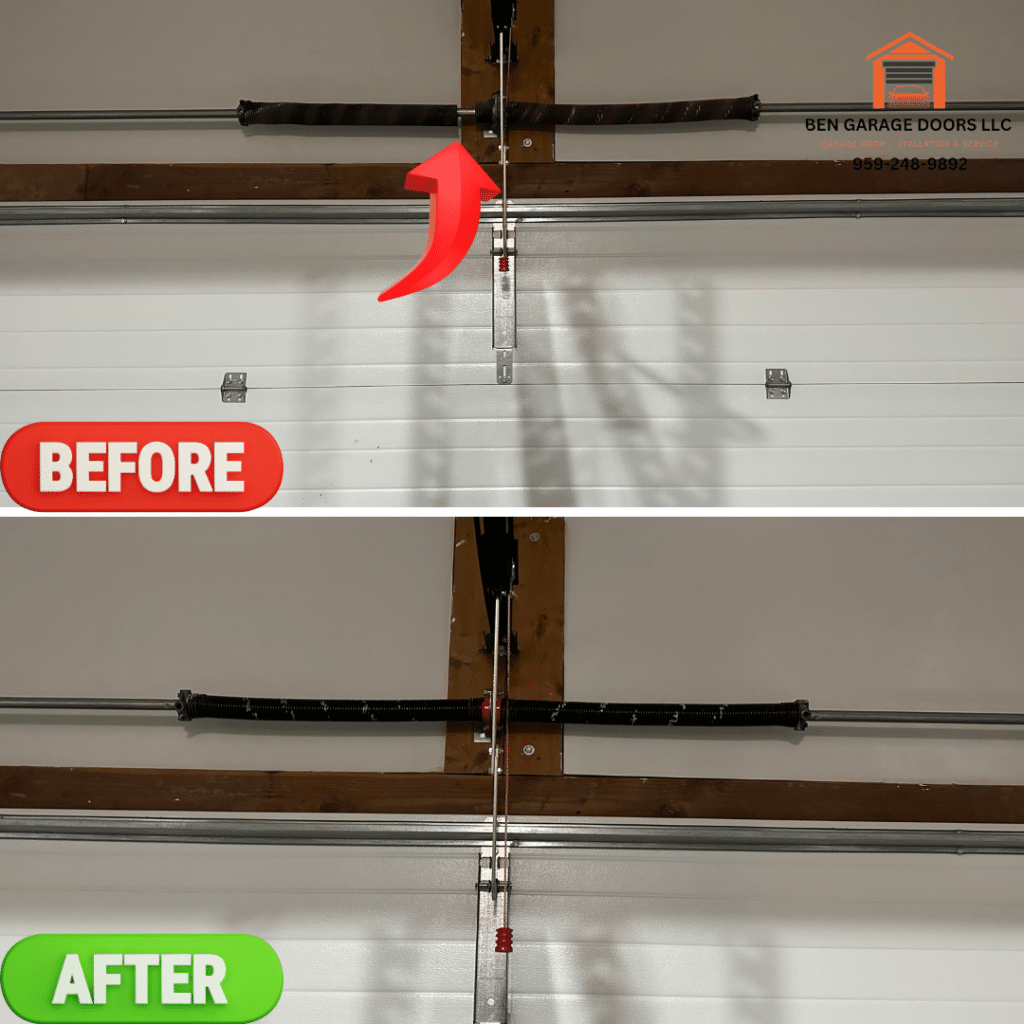 Before and after torsion spring replacement by Ben Garage Doors LLC during professional garage door repair